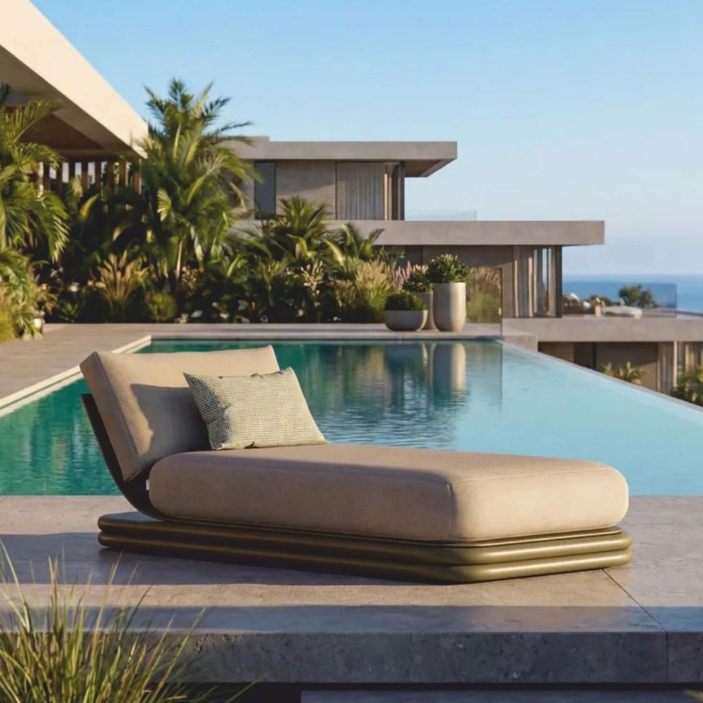 Casa Padrino Luxus Gartenliege Beige / Matt Grün 200 cm - Luxus Poolliege