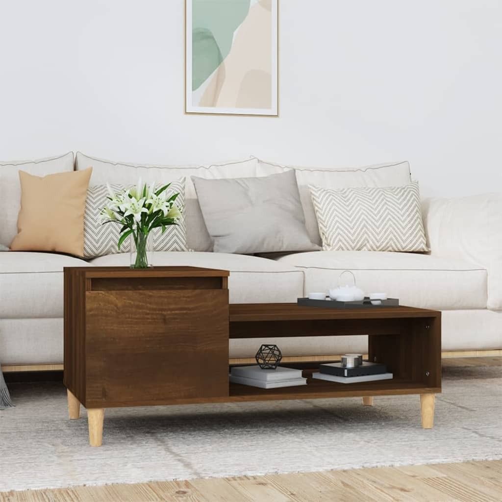 The Living Store Couchtisch Braun Eichen-Optik 100x50x45 cm Holzwerkstoff