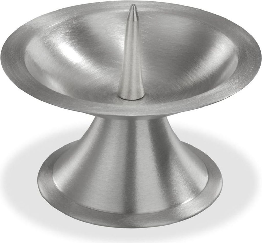 INNA-Glas Messing Kerzenständer OLIVERIO mit Dorn, für Kerzen Ø5-6 cm, vernickelt, matt gebürstet, Silber, 5 cm, Ø9 cm - Kerzen Halter
