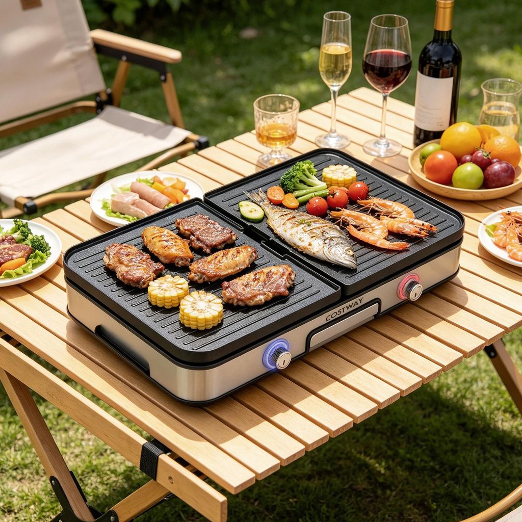 COSTWAY Tischgrill elektrisch, 2000W Elektrogrill mit