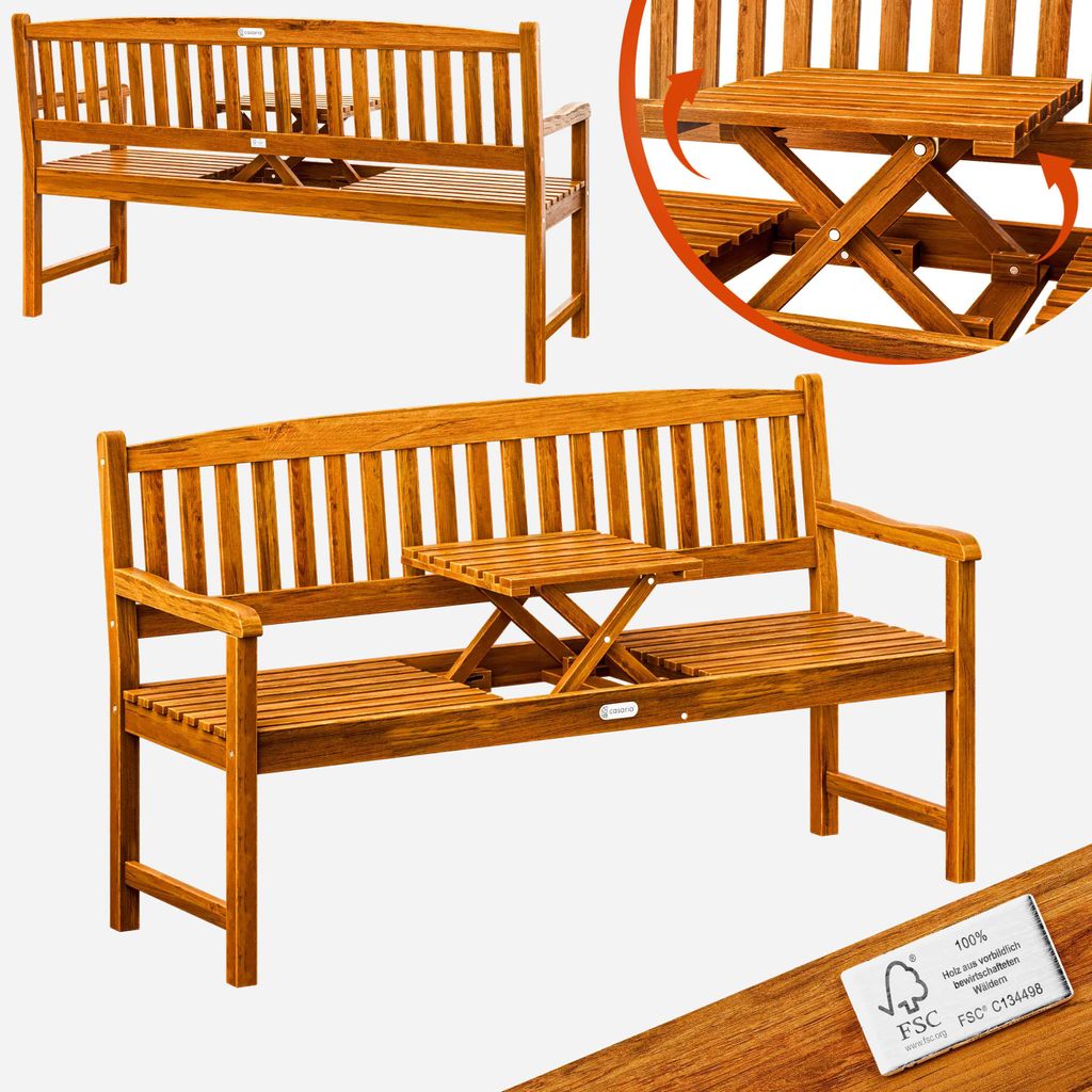 Casaria Panca da Giardino Tavolino Legno Eucalipto Immagine del prodotto 