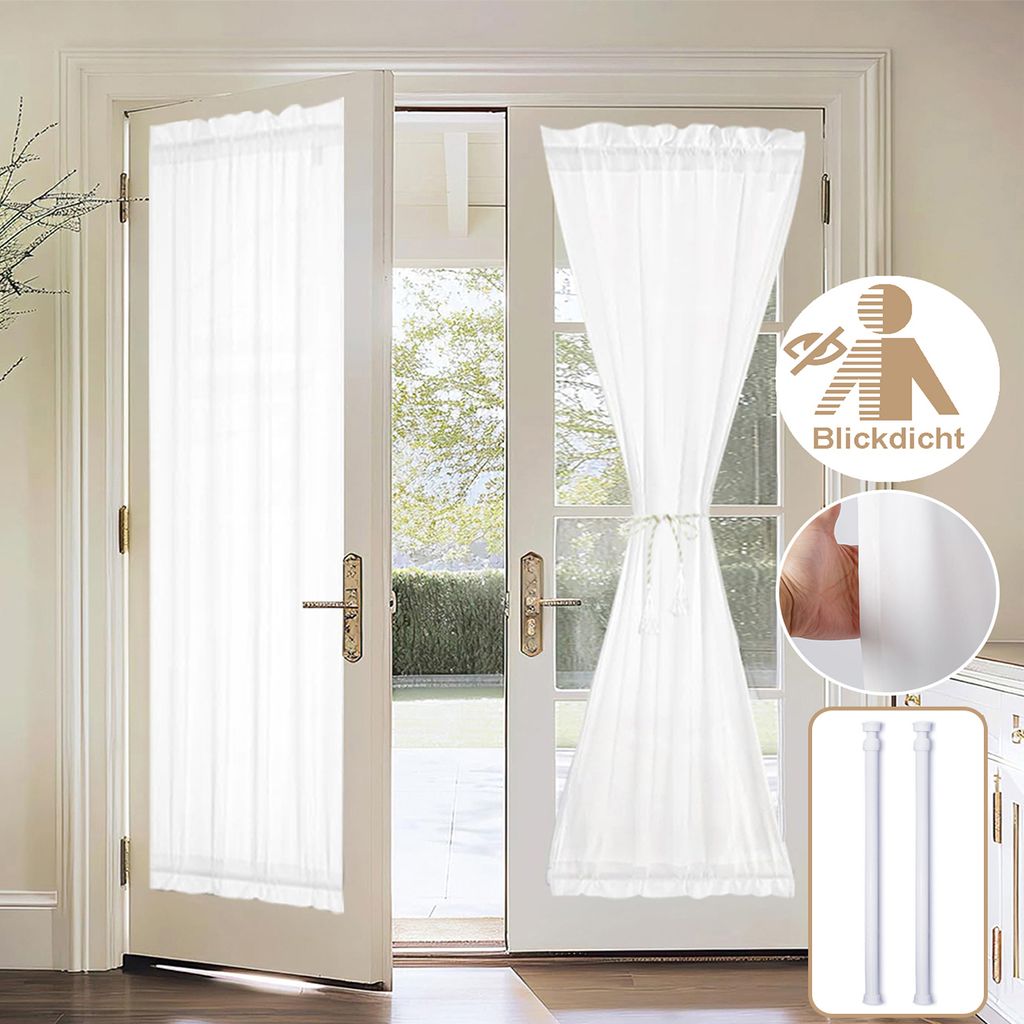 French Türvorhang Blickdicht Stangendurchzug mit Stangen, Vorhang für französische Tür Raffhalter für Terrassen- und Glastürfenster B 63.5xH ...