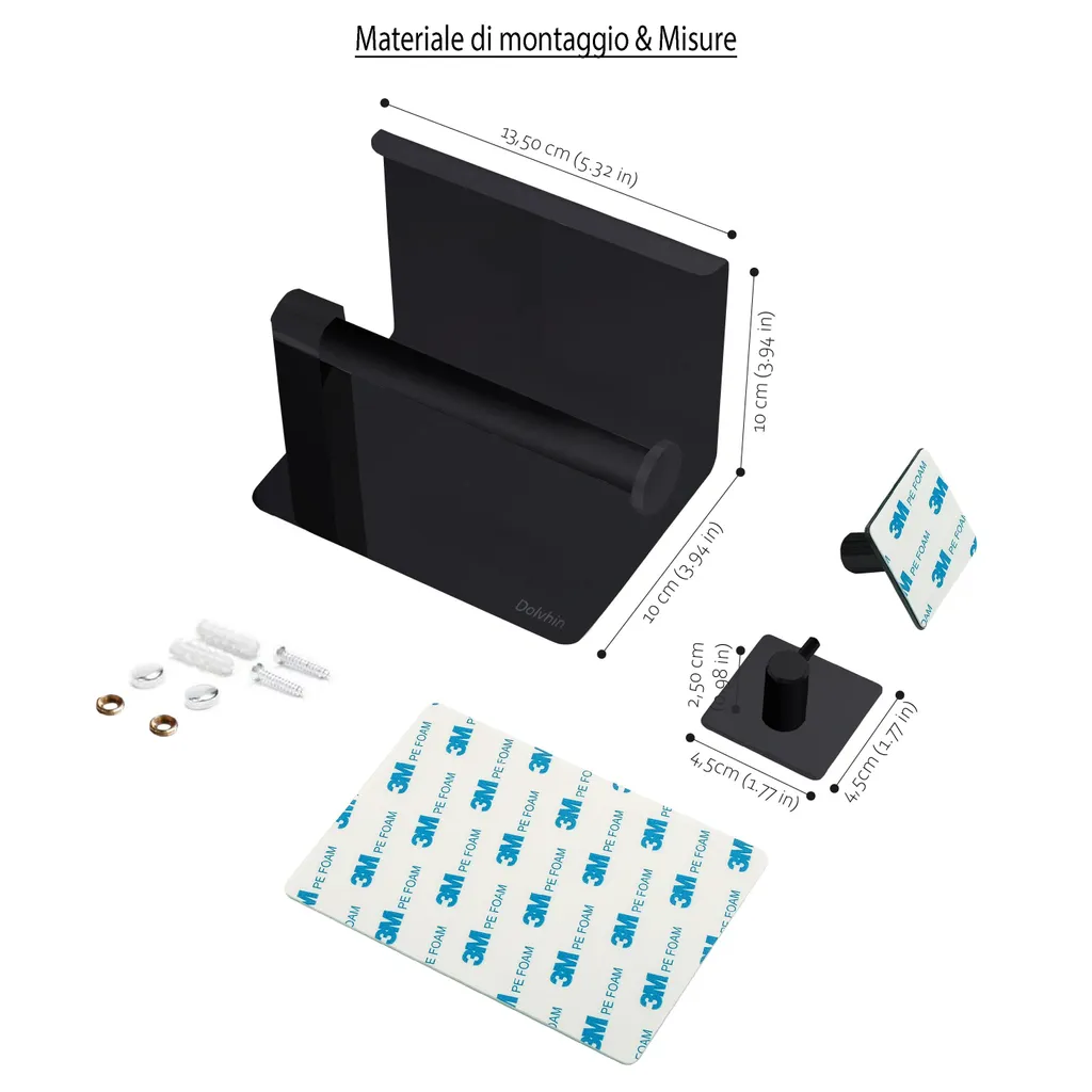 Support papier WC mural noir mat avec étagère pour smartphone
