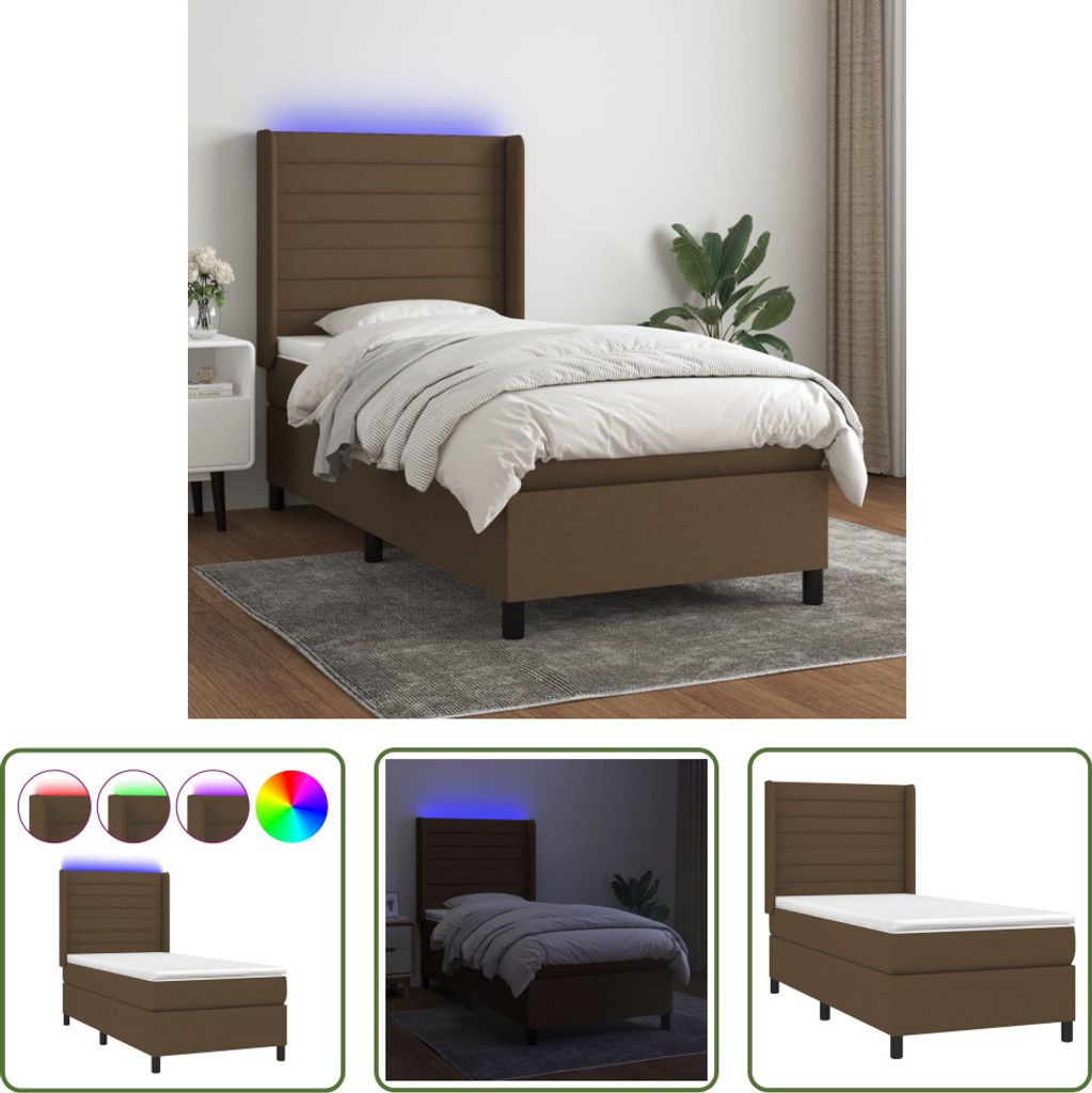The Living Store Boxspringbett mit Matratze & LED Dunkelbraun 80x200 cm Stoff