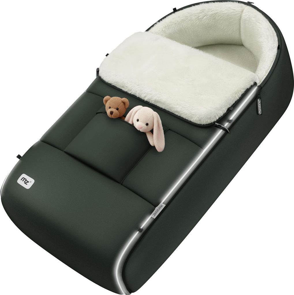MONZANA Fußsack Kinderwagen & Buggy – Kuscheliger Winterfußsack für Baby, mit Reflektoren, Reißverschluss & 3-/5-Punkt-Gurtsystem – Wasch...