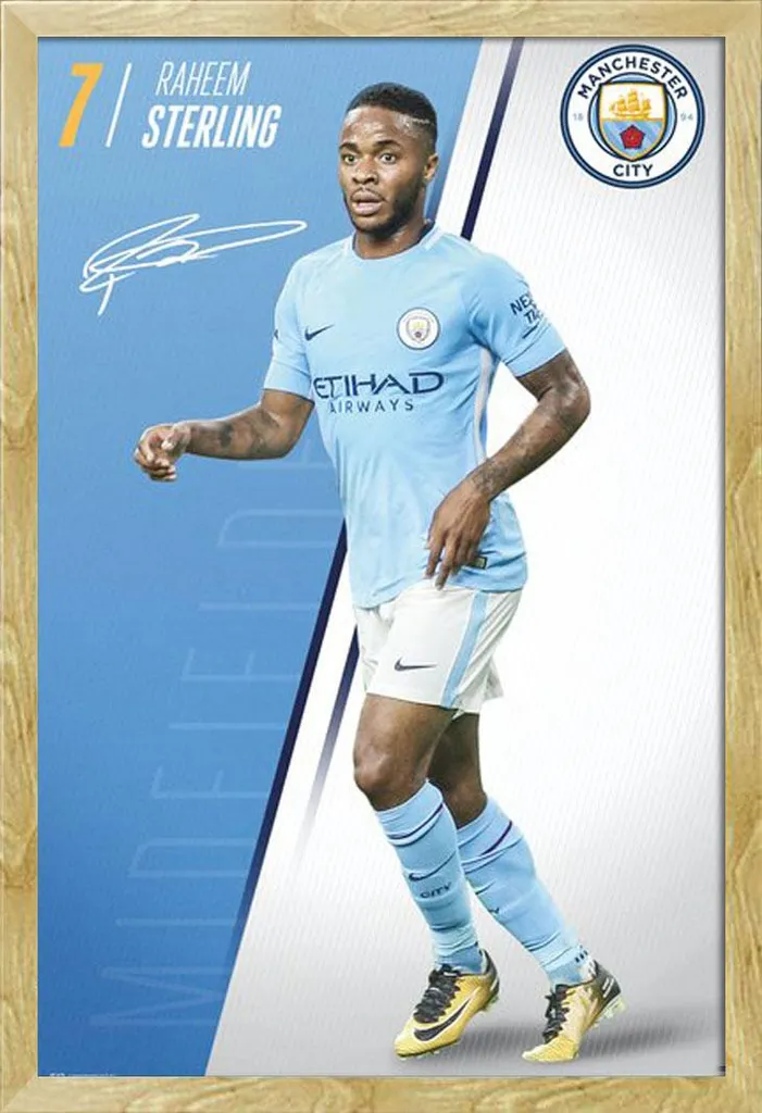 Poster Manchester City Sterling 17/18 avec Cadre MDF Shinsuke Hêtre