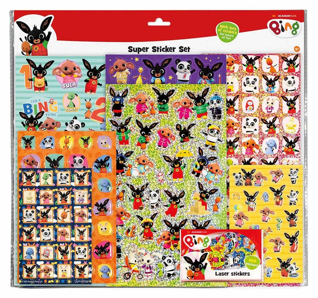 Bing Sticker-Set mit Laser-, Glitzer- und 3D-Aufklebern für kleine Hände