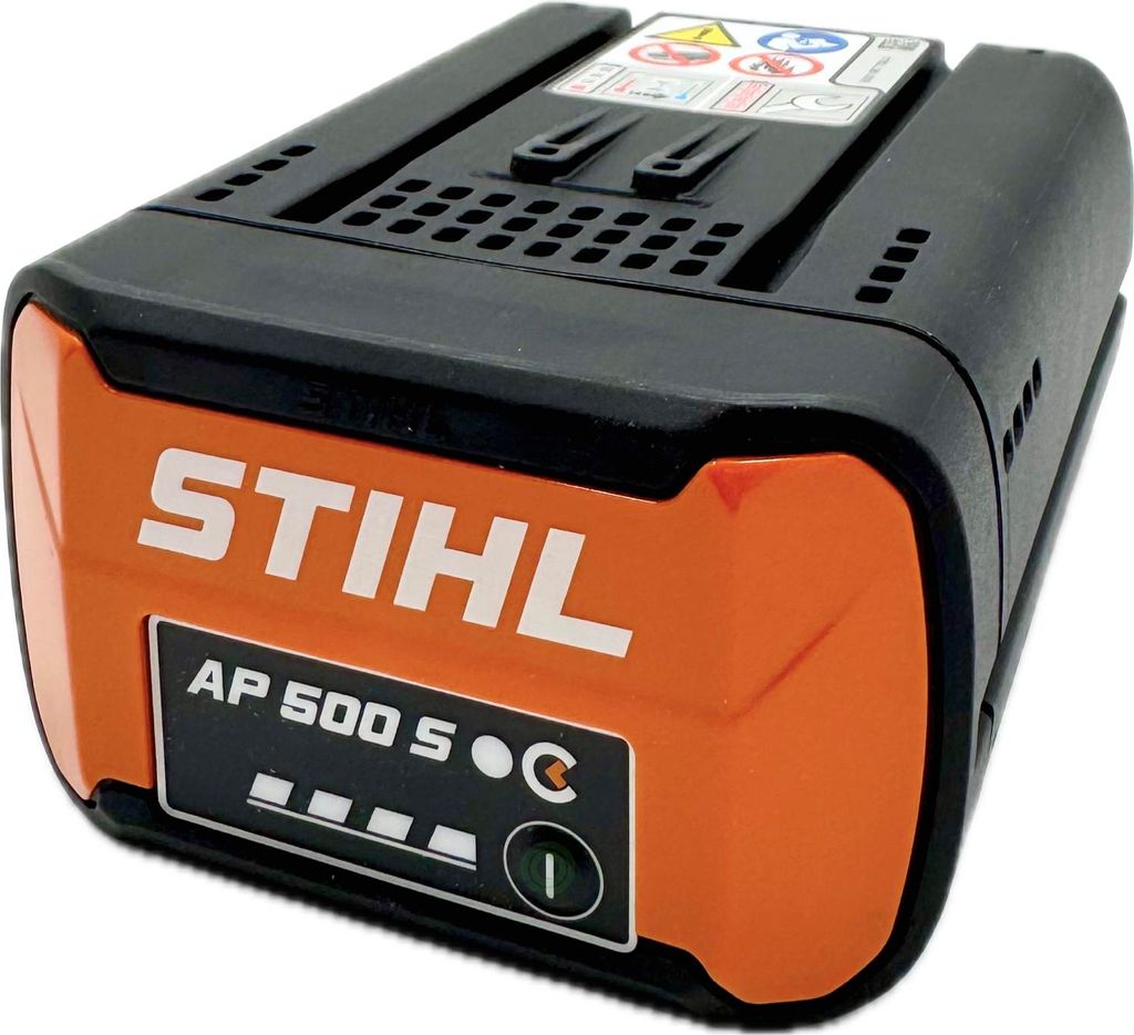 A Stihl AP 500 S battery pack is shown against a white background.
