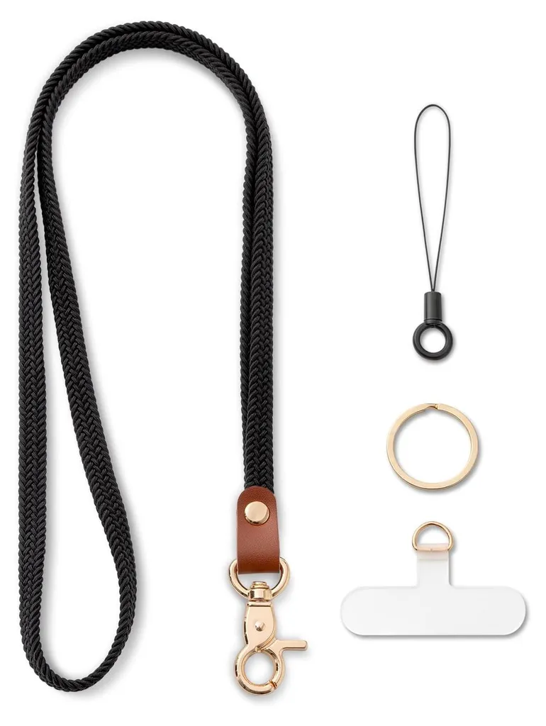 Long cordon élastique noir avec anneau porte-clés robuste de 50 cm