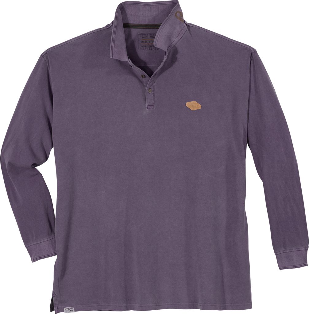 Redfield Langarm-Poloshirt Vintage Übergröße pflaume