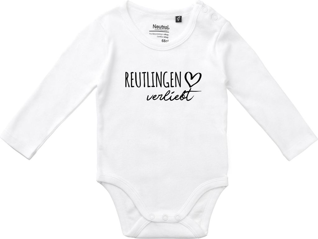 Huuraa Baby Body Reutlingen verliebt 74 White Baumwolle Fairtrade Langarmbody Geschenkidee