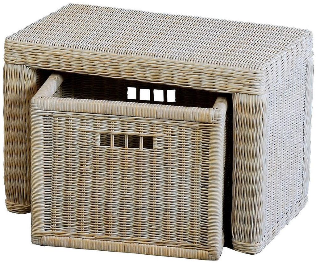 KRINES HOME Stabile Sitzbank Flur aus echtem Rattan / Bad-Hocker Sitz-Bank Natur-Rattan / schmales Bett Bänkchen Schlafzimmer mit Korb Box zur Auf...