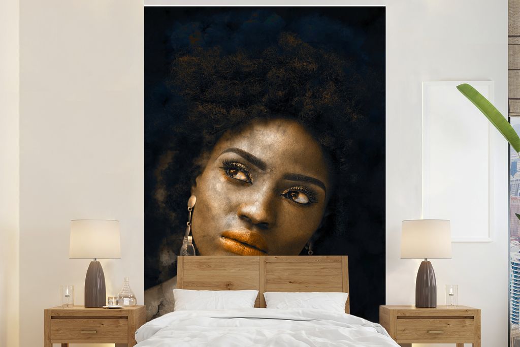 MuchoWow Fototapete für Wohnzimmer oder Schlafzimmer Wandtapete Vinyl Motivtapete Frauen - Farben - Ohrringe - 145x220 cm - Wanddekoration