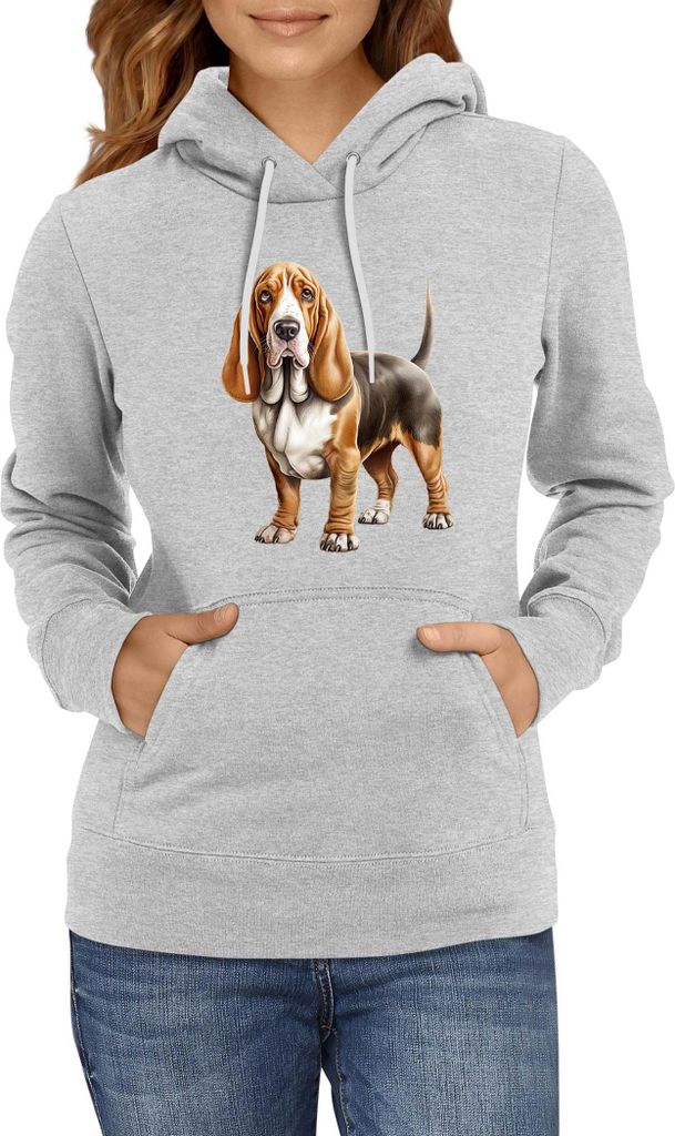 Damen Kapuzenpullover Dogs Breeds Basset Hound Dog Breed 005, Lady XS / Grau