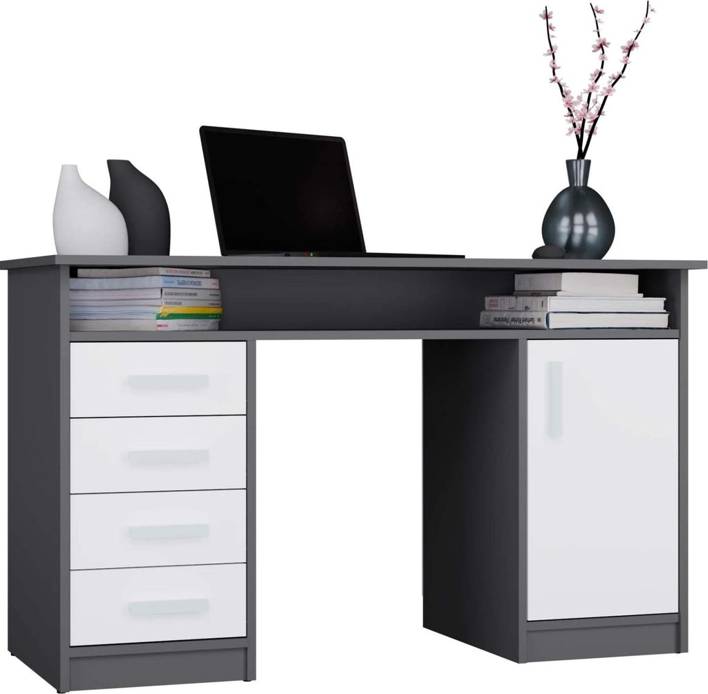 Schreibtisch ADA Anthrazitweiß 125 cm 4 Schubladen Produktbild 
