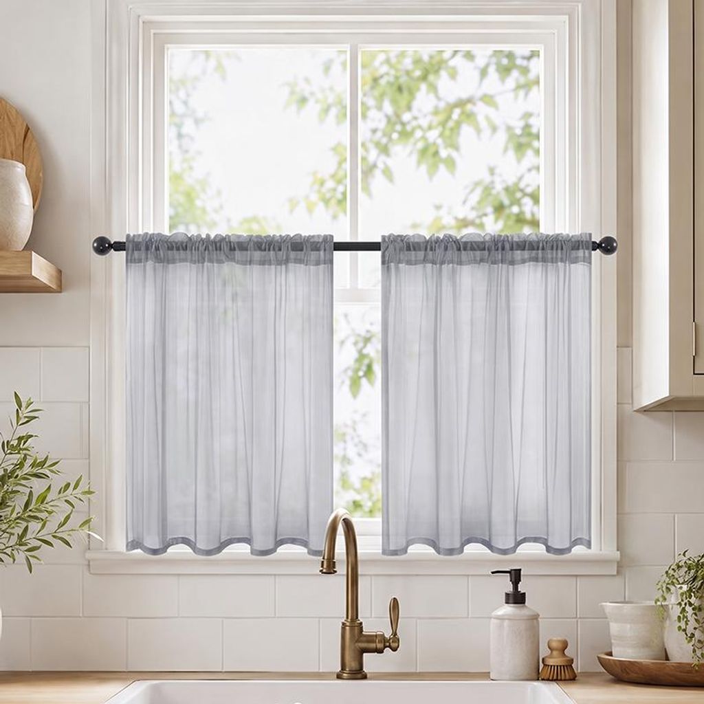 2 Stück Scheibengardine Transparent Vorhang Voile Produktbild 
