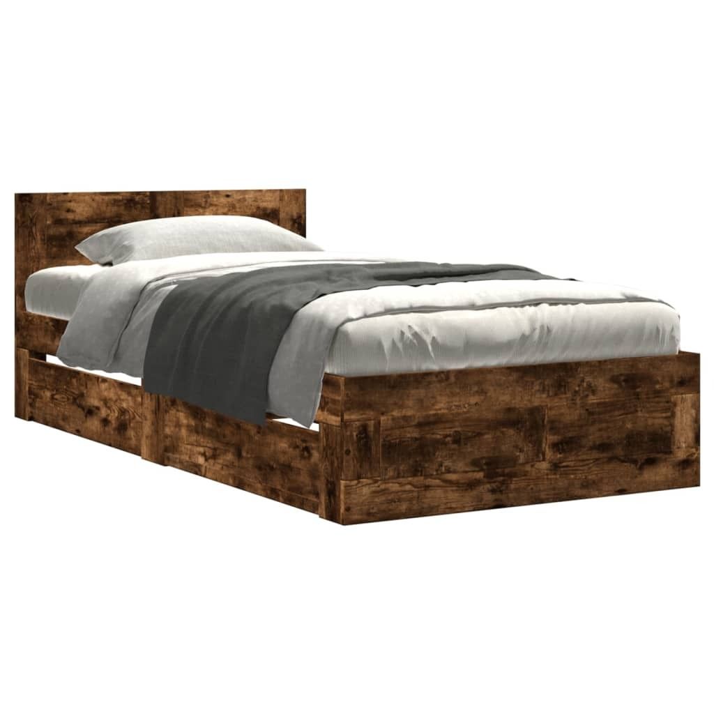 vidaXL Bettgestell mit Kopfteil Räuchereiche 90x200 cm Holzwerkstoff