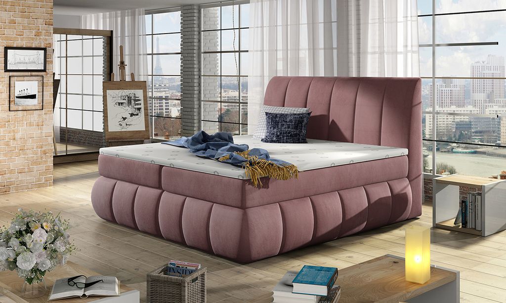 NABBI Gepolstert Doppelbett mit Stauraum Varesa 180 - dunkelpink
