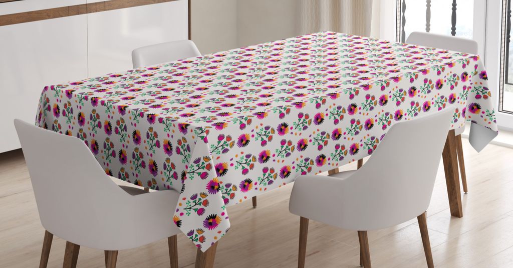ABAKUHAUS Abstrakt Tischdecke, Quirky Cartoonish Floral, Schmutzabweisent mit Modernster Druck Technologie Waschbar Klare Farben, 140 x 200 cm, Meh...