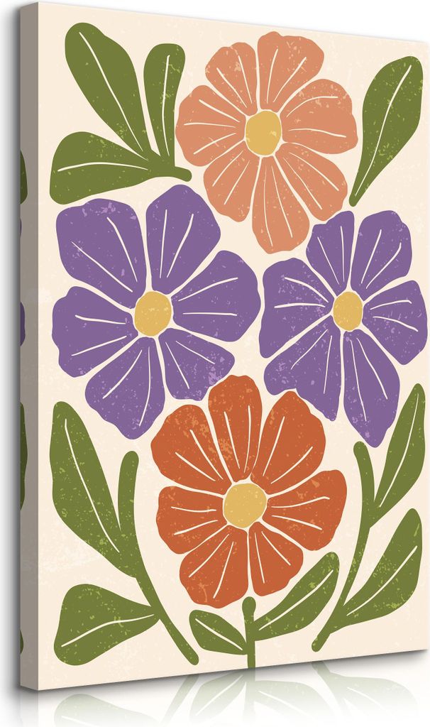 Muralo Leinwandbild Canvas für Wohnzimmer bunte BLUMEN Blätter Pflanzen Boho Br. 20cm x Hö. 30cm