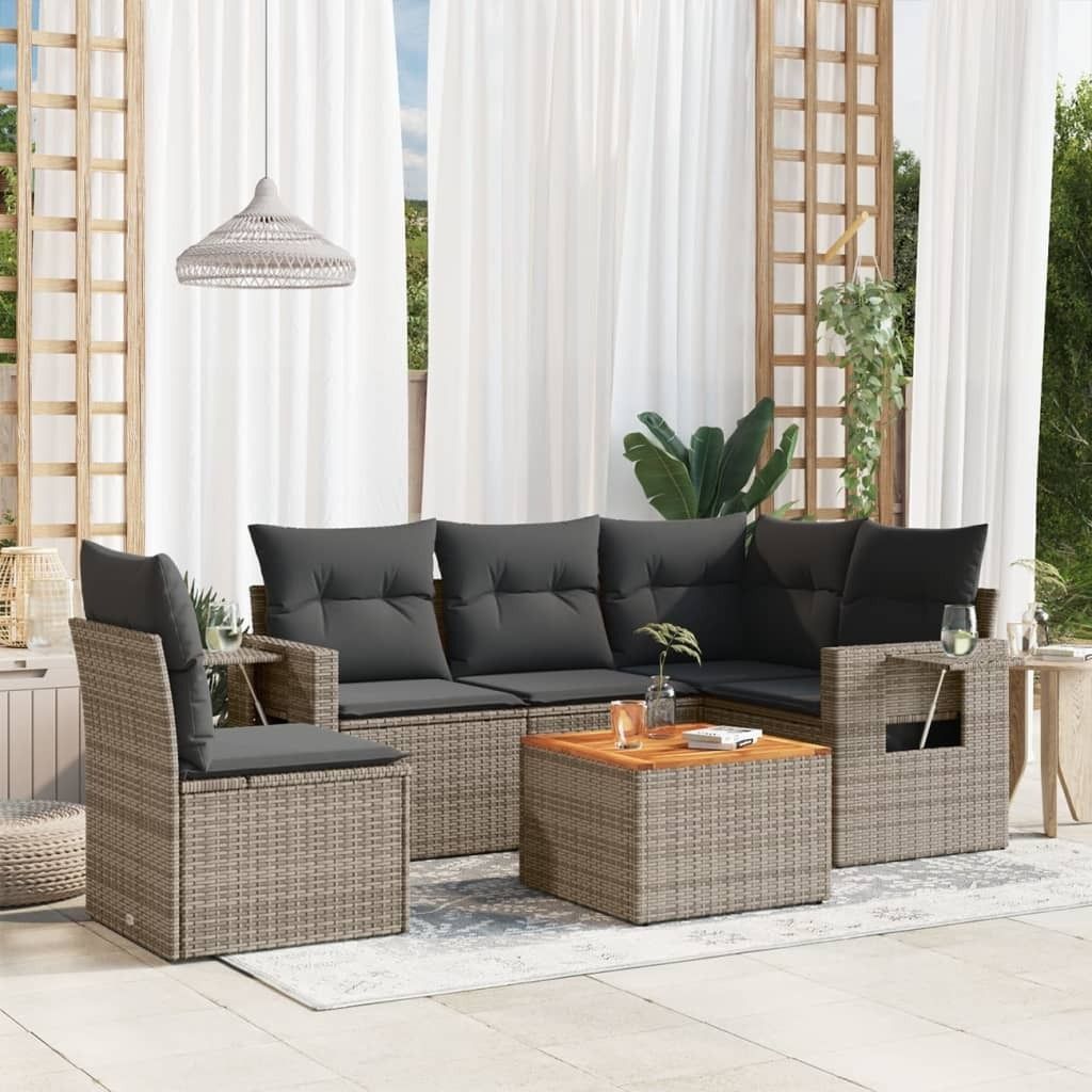 6-tlg. Garten-Sofagarnitur mit Kissen Grau Poly Rattan 3224569