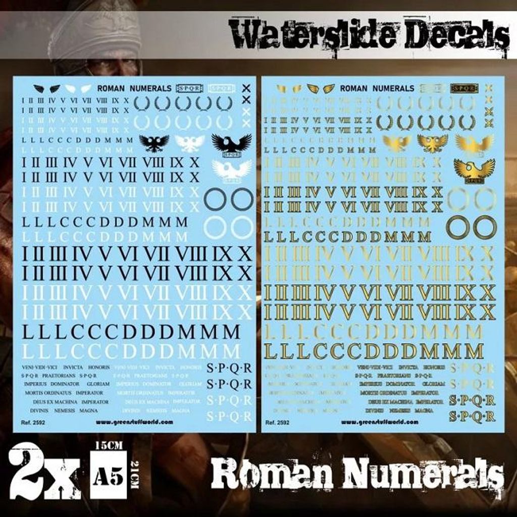 Green Stuff World GSW2592 - Waterslide Decals - Roman Numerals - Neu