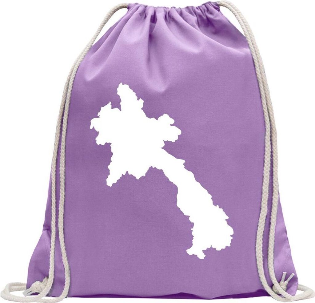Kiwistar - Turnbeutel - lavendel - Laos Umriss Kontur - Fun Rucksack Sport Beutel Gymsack Baumwolle mit Ziehgurt