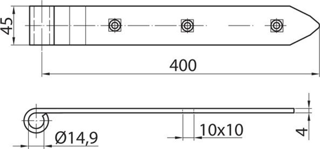 Verstärktes Scharnierband 400/45 mm, schwarz, ohne Haken, Durchmesser 14 mm