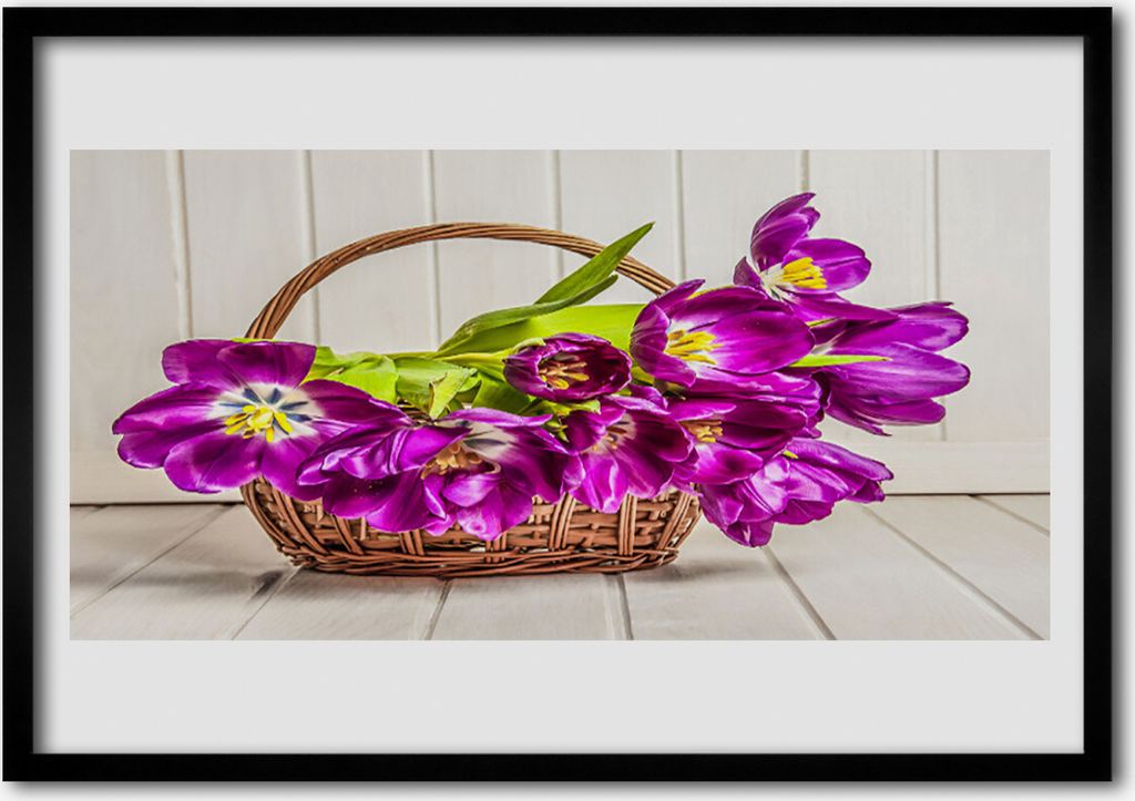Bild 70x50 MDF-Rahmen Wandkunst Blumen im Korb