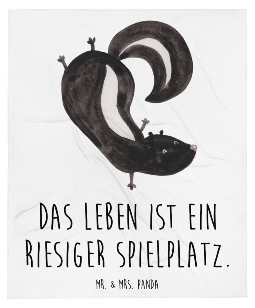 Mr. & Mrs. Panda Mikrofaserdecke Stinktier Handstand - Weiß - Geschenk, Bettdecke, Decke, Flauschige Kuscheldecke, Verpielt, Kunstfelldecke, Spiel...