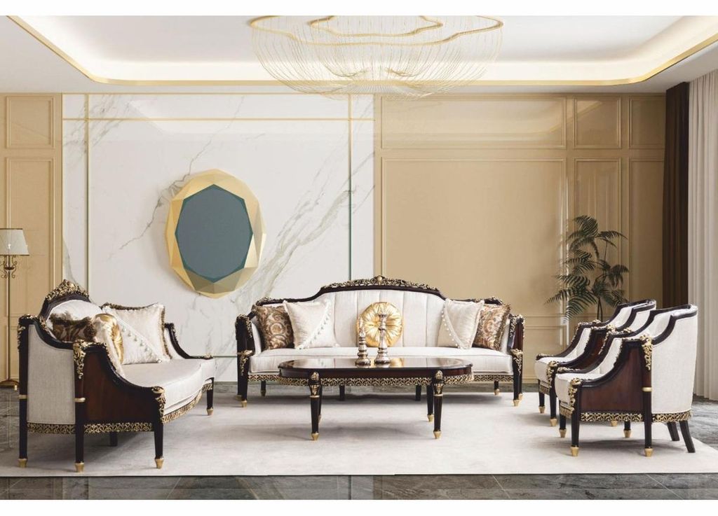 Casa Padrino Luxus Barock Wohnzimmer Set Naturfarben / Dunkelbraun / Gold - Barock Möbel