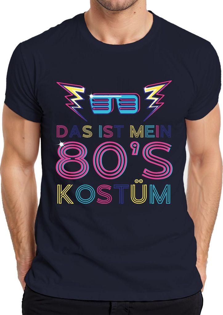 MEIN 80'S KOSTÜM 80er Jahre Retro Neon Party Karneval Brille Herren T-Shirt, Navy, M