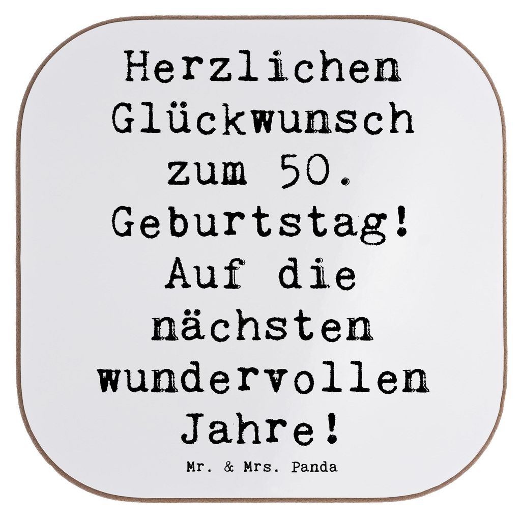 Mr. & Mrs. Panda Quadratischer Untersetzer Spruch 50. Geburtstag Glückwunsch - Weiß - Geschenk, 50 Jahre, Erinnerungen, gläseruntersetzer, Tasse...