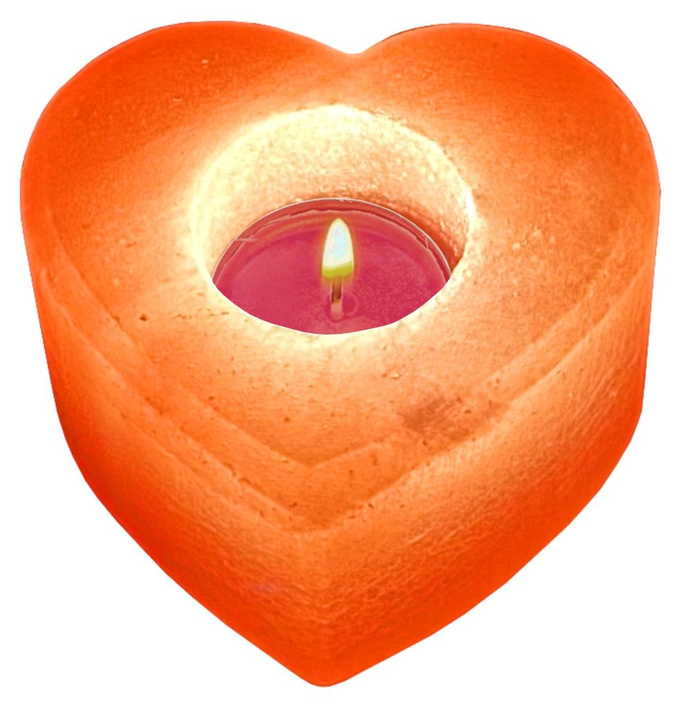 HAF 1x Salzkristall Teelichthalter Herz Rosa | Kristallsalz Kerzenhalter | Handgefertigt Harmonisches Licht | Stilvolle Dekoration | ohne Teelicht