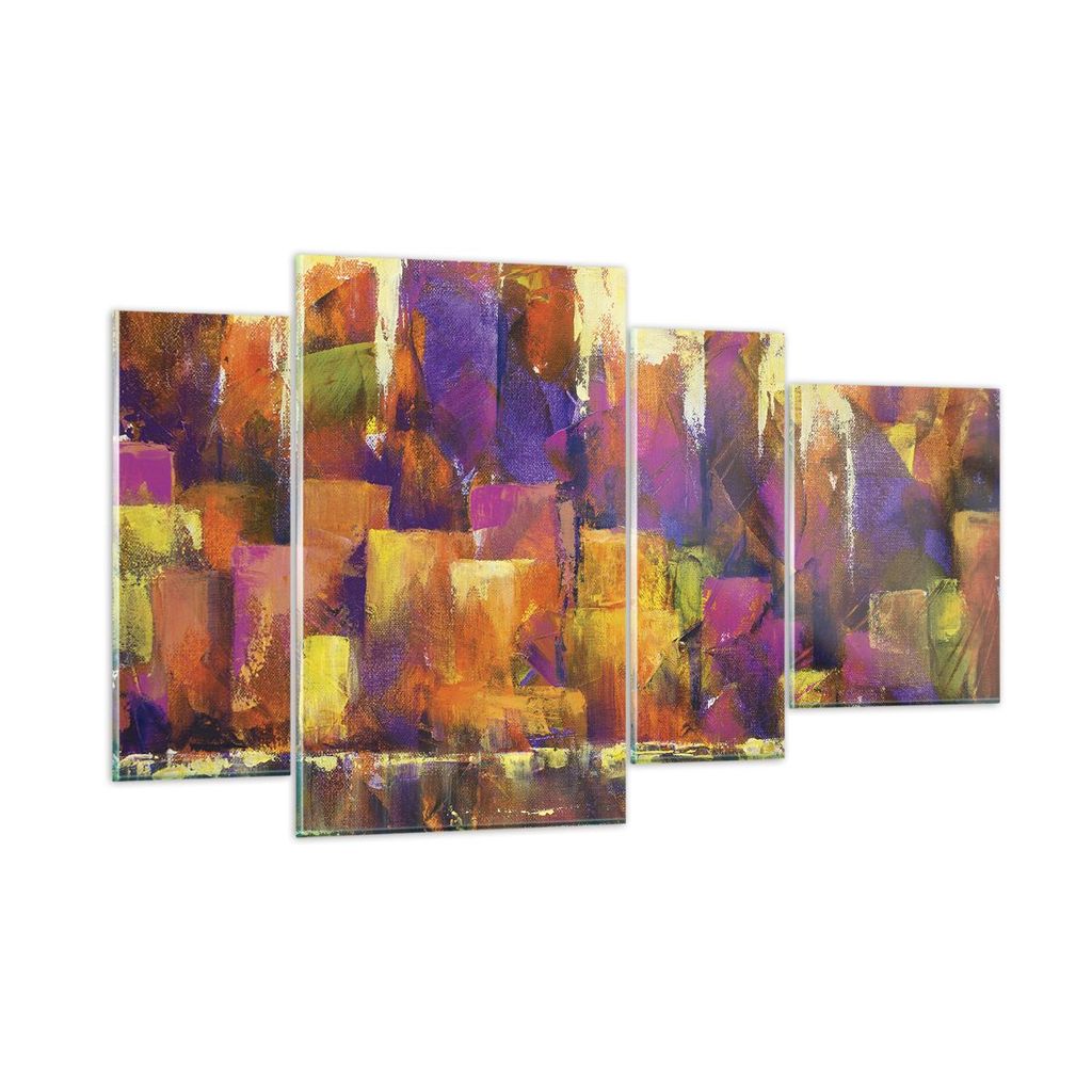 Bilder auf glas - 4 Teile - Abstraktion Stadt Wolkenkratzer - 120x70cm - Glasbilder - Wandbilder - Bilder - Wanddekoration aus Glas - Glas Bilder -...