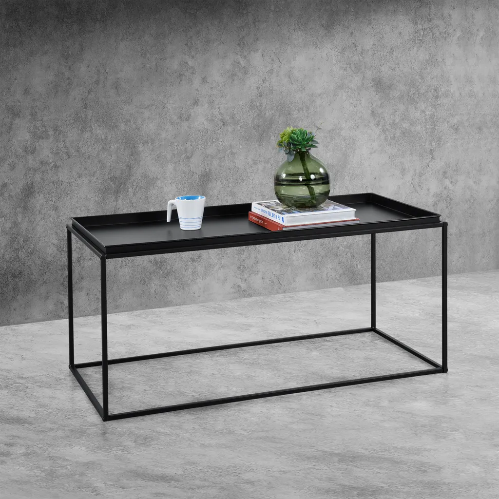 Tavolino Salotto Industriale en.casa 100x50x47cm Metallo Nero Opaco