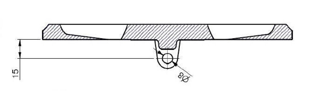 A cross-section diagram of a round grate with dimensions indicated.