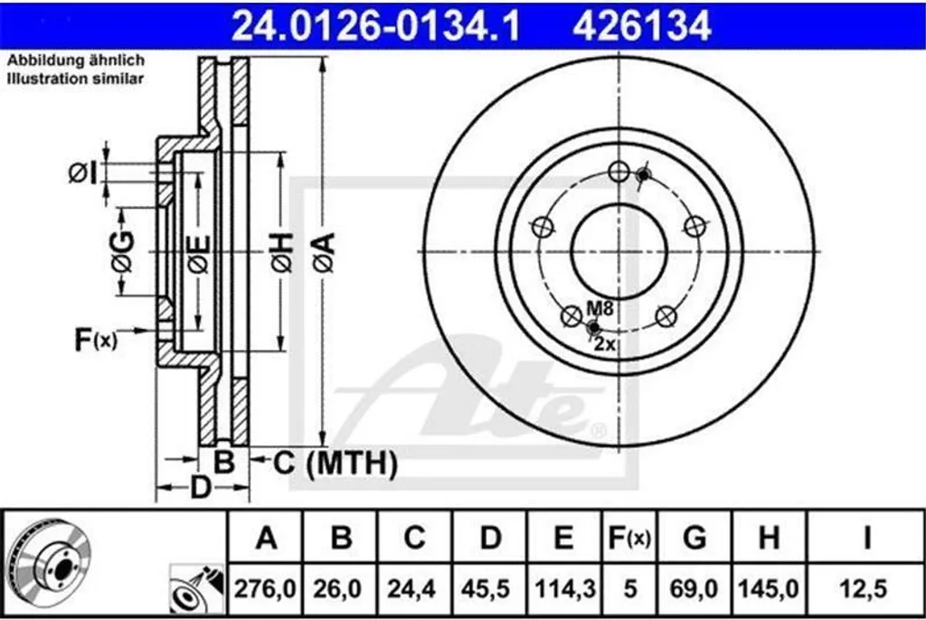 Disque de frein ATE 24.0126-0134.1 contre les vibrations et bruits au freinage