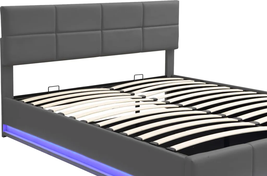 Lit coffre 180x200 cm gain de place pour chambre avec LED grise - 7