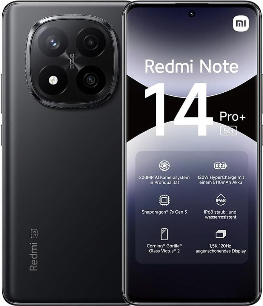 Xiaomi Redmi Note 14 Pro+ 5G Smartphone  8/256GB Schwarz Produktbild 
