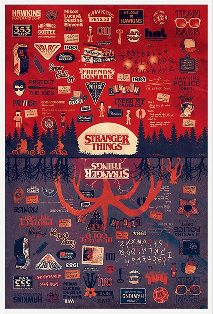 Affiche Stranger Things Upside Down avec cadre blanc Shinsuke 61x91,5 cm