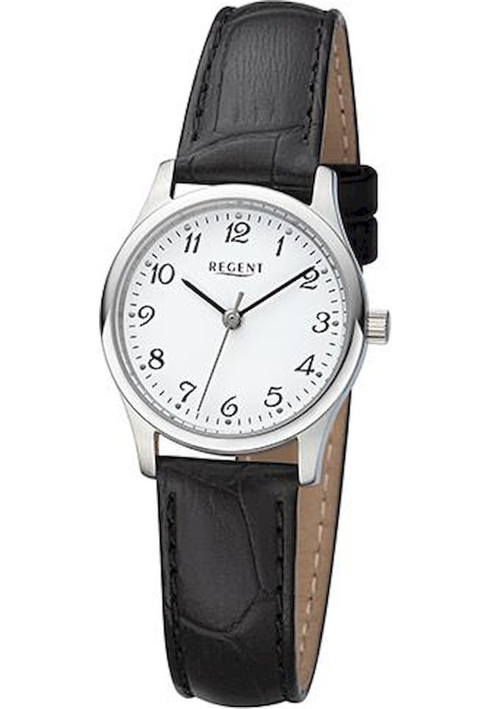 Regent F-1249 Damen-Uhr Analog Quarz mit Lederarmband Edelstahl Ø 27 mm