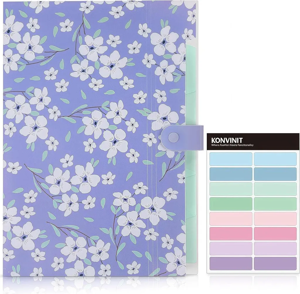 Porte-documents violet 6 poches et boucle florale au format A4 rigide - 2