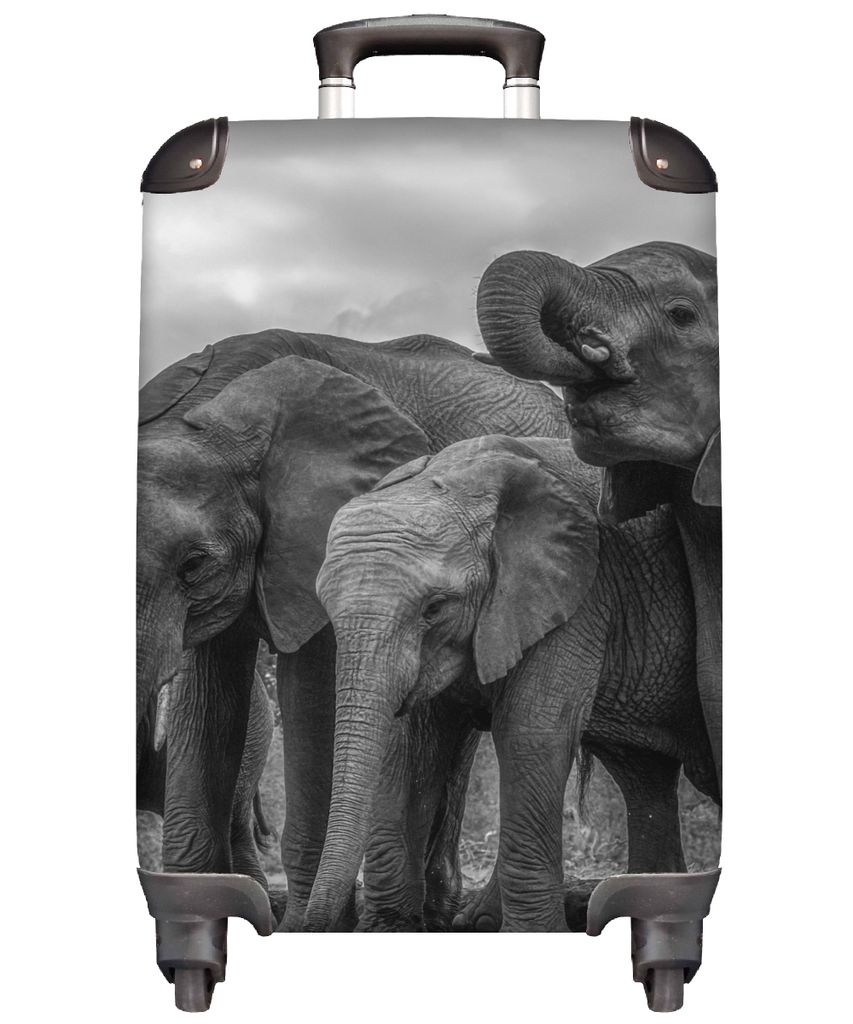 MuchoWow Koffer Handgepäck Trolley Rollkoffer Kleine Reisekoffer mit 4 Rollen - Elefant - Tiere - Wasser - Schwarz und weiß - Cabin Size < 55x4...