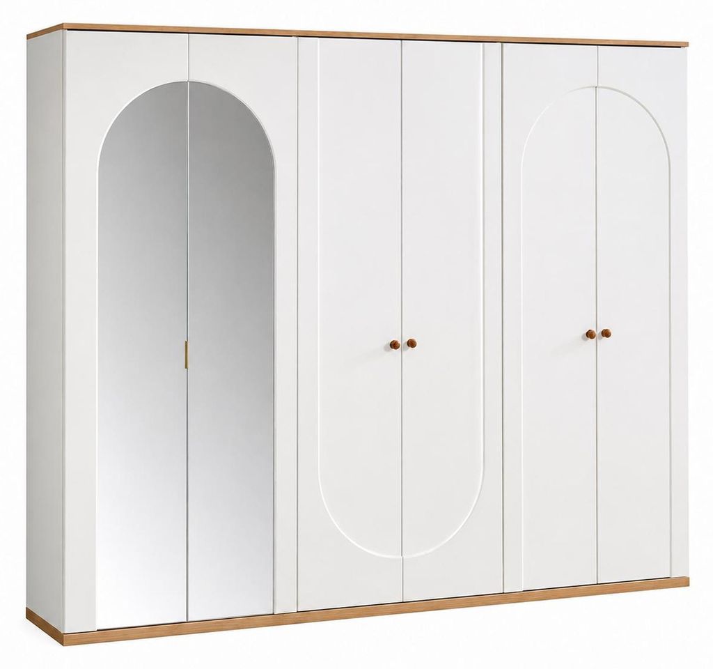 Skandinavischer Kleiderschrank mit Spiegel und eleganten Runddetails