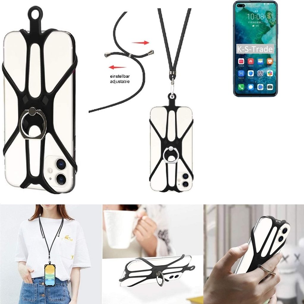 K-S-Trade 3in1 Handykette Handyband Handykordel Halsband Smartphone-Ring Handy-Ring kompatibel mit Huawei Honor V30 Fingerhalterung Handyring