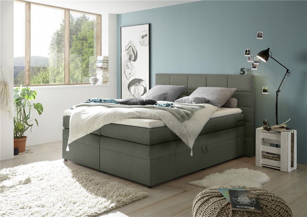 Boxspringbett 180x200 cm mit Bettkasten TEREZIN-09 Hotelbett in Uran dark grey