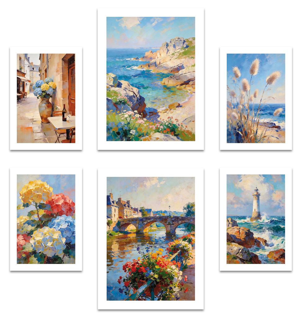 ARTFAVES Poster Set - Abstract Brittany I mehrteilige Bilderwand für Wohnzimmer, Schlafzimmer I Wandbilder Bretagne I ohne Bilderrahmen