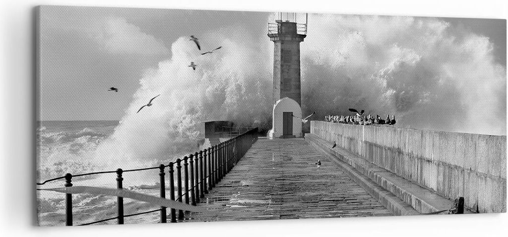 Bild auf Leinwand - Leinwandbild - Einteilig - Laterne Meer Portugal - 120x50cm - Wand Bild - Wanddeko - Wandbilder - Leinwanddruck - Bilder - Wand...