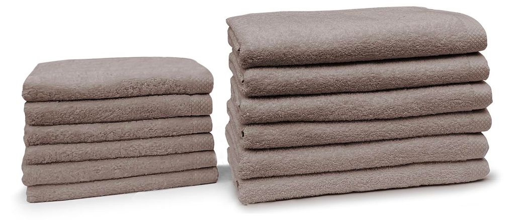 Eleganzzz Badezimmer-Set 12-teilig – Taupe – 100% Baumwolle – 6 Handtücher + 6 Badetücher